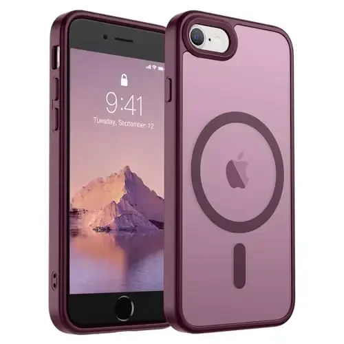 SUPFINE Magnetic for iPhone SE Case 2022 (3rd)/2020 (2nd), iPhone 8 Case (Compatible with MagSafe) (Military Grade Drop Protection) Slim Translucent Matte Phone Case, Wine Red - 1