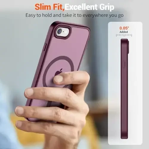 SUPFINE Magnetic for iPhone SE Case 2022 (3rd)/2020 (2nd), iPhone 8 Case (Compatible with MagSafe) (Military Grade Drop Protection) Slim Translucent Matte Phone Case, Wine Red - 7