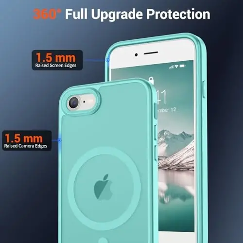 SUPFINE Magnetic for iPhone SE Case 2022 (3rd)/2020 (2nd), iPhone 8 Case (Compatible with MagSafe) (Military Grade Drop Protection) Slim Translucent Matte Phone Case,Blue Green - 3