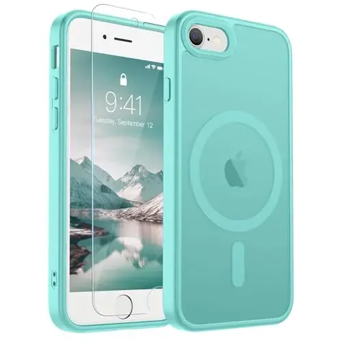SUPFINE Magnetic for iPhone SE Case 2022 (3rd)/2020 (2nd), iPhone 8 Case (Compatible with MagSafe) (Military Grade Drop Protection) Slim Translucent Matte Phone Case,Blue Green - 6