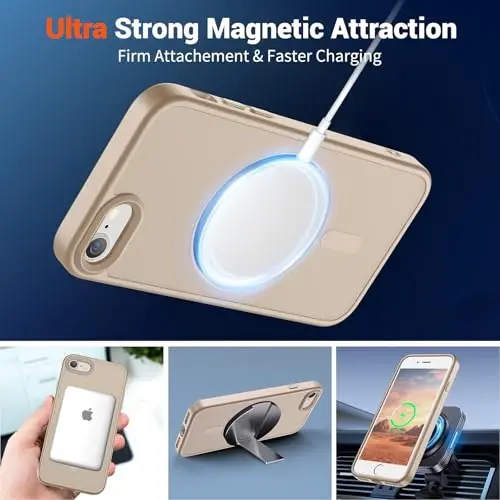 SUPFINE Magnetic for iPhone SE Case 2022 (3rd)/2020 (2nd), iPhone 8 Case (Compatible with MagSafe) (Military Grade Drop Protection) Slim Translucent Matte Phone Case,Desert Gold - 4