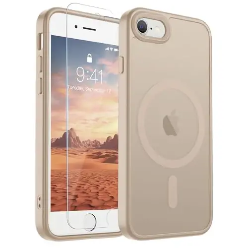 SUPFINE Magnetic for iPhone SE Case 2022 (3rd)/2020 (2nd), iPhone 8 Case (Compatible with MagSafe) (Military Grade Drop Protection) Slim Translucent Matte Phone Case,Desert Gold - 6