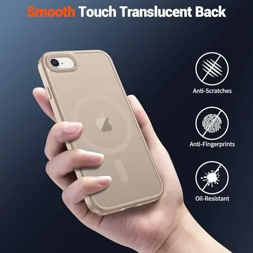 SUPFINE Magnetic for iPhone SE Case 2022 (3rd)/2020 (2nd), iPhone 8 Case (Compatible with MagSafe) (Military Grade Drop Protection) Slim Translucent Matte Phone Case,Desert Gold - 6