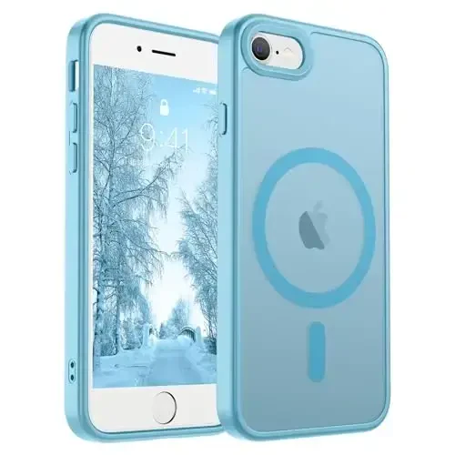 SUPFINE Magnetic for iPhone SE Case 2022 (3rd)/2020 (2nd), iPhone 8 Case (Compatible with MagSafe) (Military Grade Drop Protection) Slim Translucent Matte Phone Case,Light Blue 