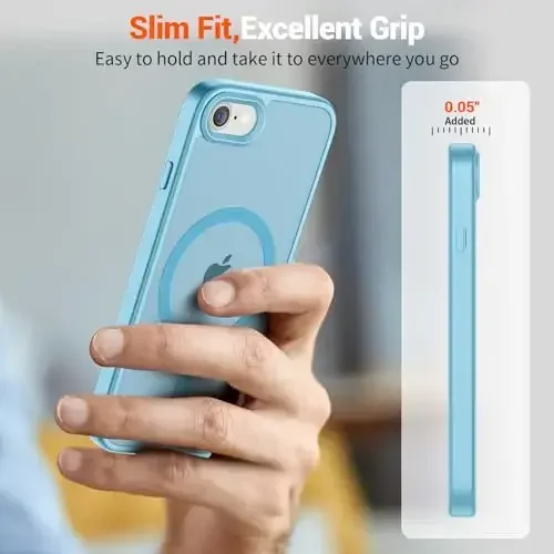 SUPFINE Magnetic for iPhone SE Case 2022 (3rd)/2020 (2nd), iPhone 8 Case (Compatible with MagSafe) (Military Grade Drop Protection) Slim Translucent Matte Phone Case,Light Blue - 7