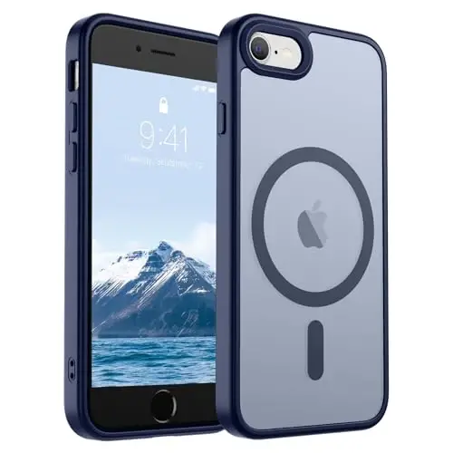 SUPFINE Magnetic for iPhone SE Case 2022 (3rd)/2020 (2nd), iPhone 8 Case (Compatible with MagSafe) (Military Grade Drop Protection) Slim Translucent Matte Phone Case,Navy Blue - 1