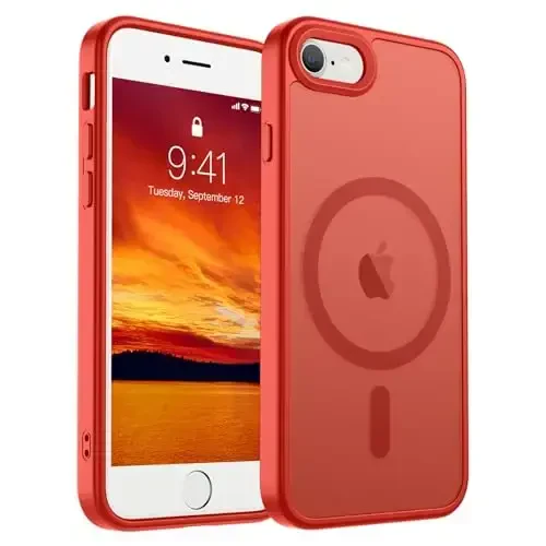 SUPFINE Magnetic for iPhone SE Case 2022 (3rd)/2020 (2nd), iPhone 8 Case (Compatible with MagSafe) (Military Grade Drop Protection) Slim Translucent Matte Phone Case,Red - 1