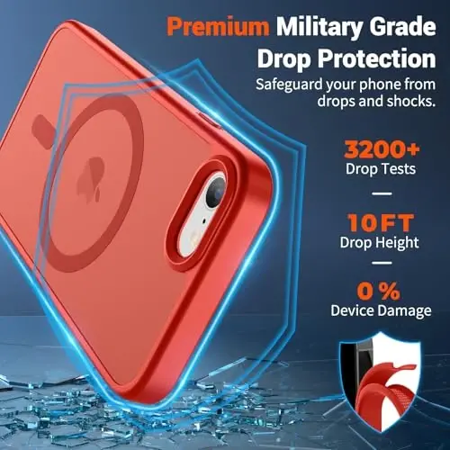 SUPFINE Magnetic for iPhone SE Case 2022 (3rd)/2020 (2nd), iPhone 8 Case (Compatible with MagSafe) (Military Grade Drop Protection) Slim Translucent Matte Phone Case,Red - 3