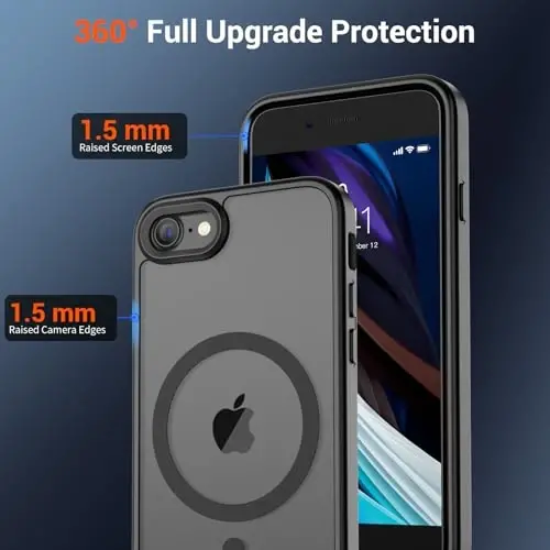 SUPFINE Magnetic for iPhone SE Case 2022 (3rd)/2020 (2nd), iPhone 8 Case (Compatible with MagSafe) (Military Grade Drop Protection) Translucent Matte Phone Cover,Black - 4