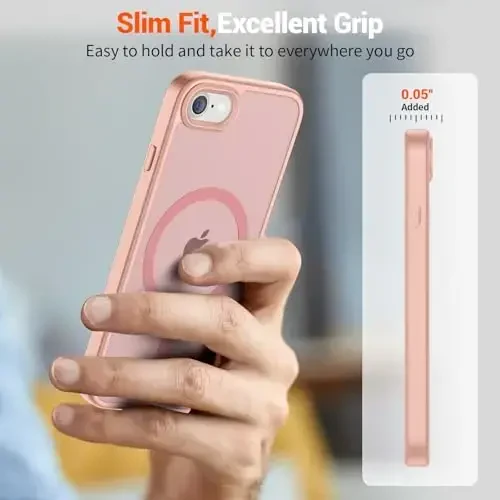 SUPFINE Magnetic for iPhone SE Case 2022 (3rd)/2020 (2nd), iPhone 8 Case (Compatible with MagSafe) (Military Grade Drop Protection) Translucent Matte Phone Cover,Pink - 7