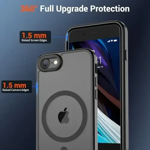 SUPFINE Magnetic for iPhone SE Case 2022 (3rd)/2020 (2nd), iPhone 8 Case (MagSafe bilan mos) (Harbiy darajadagi tushishdan himoya) Translucent Matte Phone Cover, Black - 4
