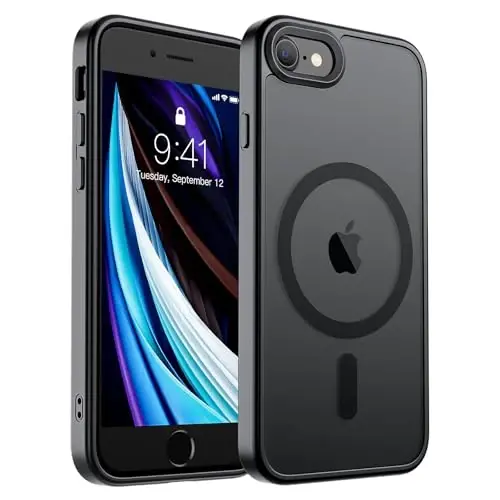 SUPFINE Magnetic for iPhone SE Case 2022 (3rd)/2020 (2nd), iPhone 8 Case (MagSafe bilan mos) (Harbiy darajadagi tushishdan himoya) Translucent Matte Phone Cover, Black - SUPFINE
