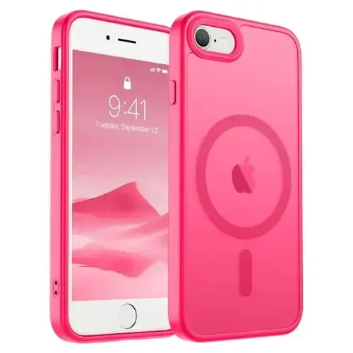 SUPFINE Magnetic for iPhone SE Case 2022 (3rd)/2020 (2nd), iPhone 8 Case (Compatible with MagSafe) (Military Grade Drop Protection) Slim Translucent Matte Phone Case, Hot Pink - SUPFINE
