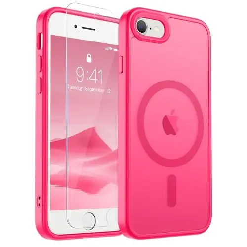 SUPFINE Magnetic for iPhone SE Case 2022 (3rd)/2020 (2nd), iPhone 8 Case (Compatible with MagSafe) (Military Grade Drop Protection) Slim Translucent Matte Phone Case, Hot Pink - 6