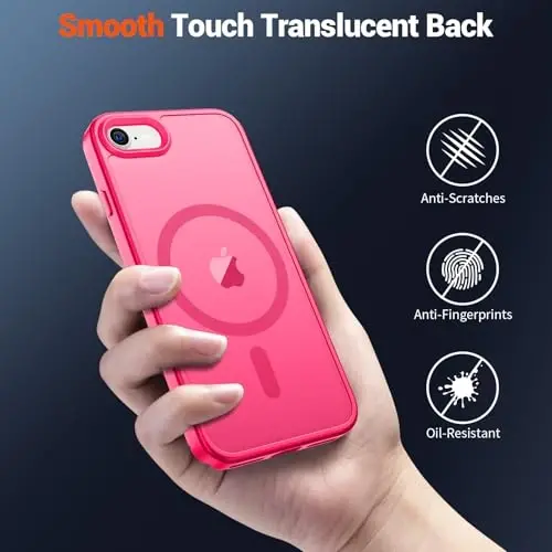 SUPFINE Magnetic for iPhone SE Case 2022 (3rd)/2020 (2nd), iPhone 8 Case (Compatible with MagSafe) (Military Grade Drop Protection) Slim Translucent Matte Phone Case, Hot Pink - 6