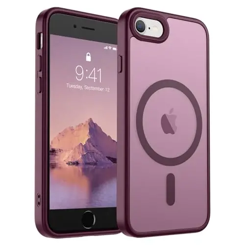 SUPFINE Magnetic for iPhone SE Case 2022 (3rd)/2020 (2nd), iPhone 8 Case (MagSafe bilan mos) (Harbiy darajadagi tushishdan himoya) Yupqa shaffof matli telefon qutisi, to'q qizil sharob - SUPFINE