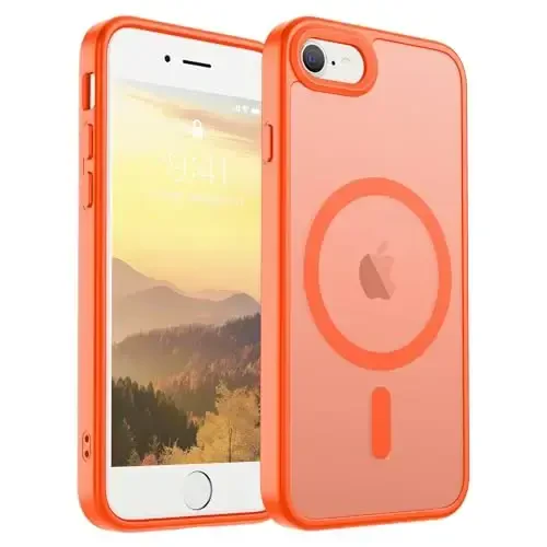 SUPFINE Magnetic for iPhone SE Case 2022 (3rd)/2020 (2nd),iPhone 8 Case(Compatible with MagSafe)(Military Grade Drop Protection) Slim Translucent Matte Phone Case,Orange - 1
