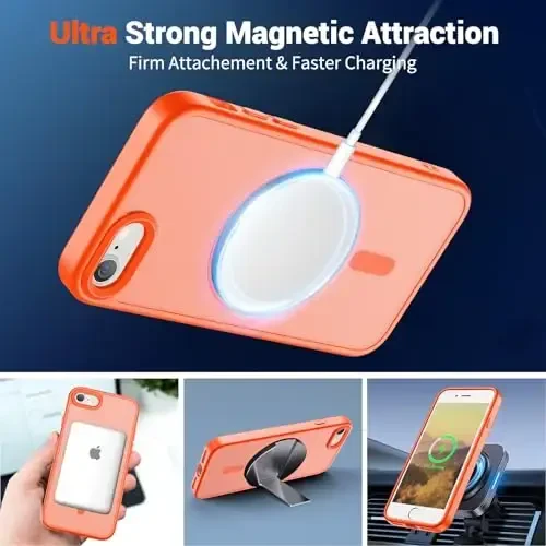 SUPFINE Magnetic for iPhone SE Case 2022 (3rd)/2020 (2nd),iPhone 8 Case(Compatible with MagSafe)(Military Grade Drop Protection) Slim Translucent Matte Phone Case,Orange - 5