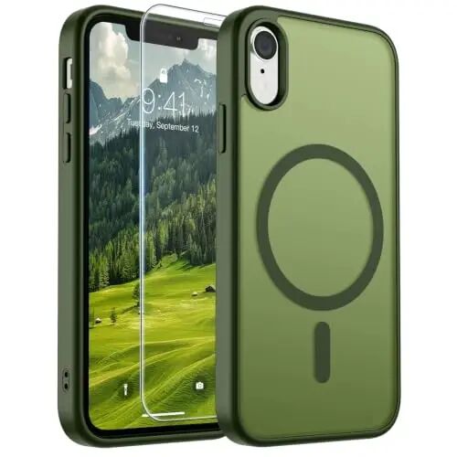 SUPFINE Magnetic for iPhone XR Phone Case(Compatible with MagSafe)(Military Grade Drop Protection) Slim Translucent Matte Shockproof with Anti-Fingerprint Phone Case,Cangling Green 