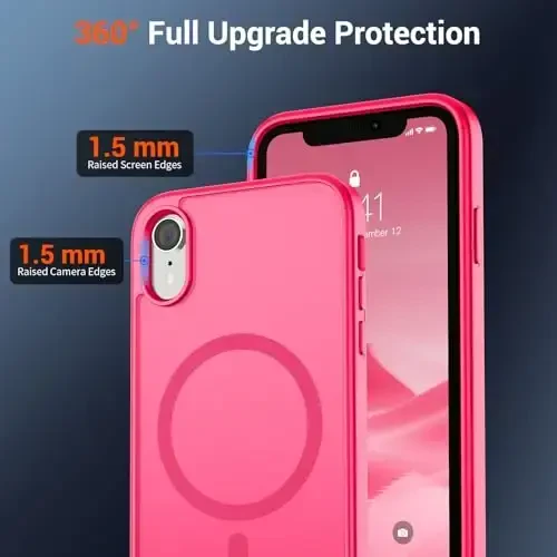 SUPFINE Magnetic for iPhone XR Phone Case(Compatible with MagSafe)(Military Grade Drop Protection) Slim Translucent Matte Shockproof with Anti-Fingerprint Phone Case,Hot Pink - 4