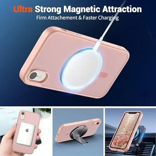 SUPFINE Magnetic for iPhone XR Phone Case(Compatible with MagSafe)(Military Grade Drop Protection) Slim Translucent Matte Shockproof with Anti-Fingerprint Phone Case,Pink - 5