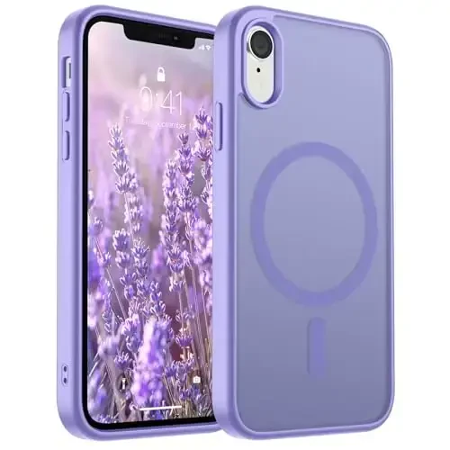SUPFINE Magnetic for iPhone XR Phone Case(Compatible with MagSafe)(Military Grade Drop Protection) Slim Translucent Matte Shockproof with Anti-Fingerprint Phone Case,Purple - 1