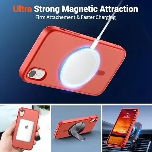 SUPFINE Magnetic for iPhone XR Phone Case(Compatible with MagSafe)(Military Grade Drop Protection) Slim Translucent Matte Shockproof with Anti-Fingerprint Phone Case,Red - 5
