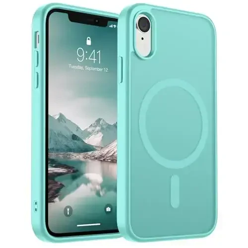 SUPFINE Magnetic for iPhone XR Phone Case(MagSafe bilan mos keladi)(Harbiy darajadagi tushishdan himoya) Yupqa yarim shaffof mat zarbga chidamli barmoq izlariga qarshi telefon qutisi, ko'k yashil 