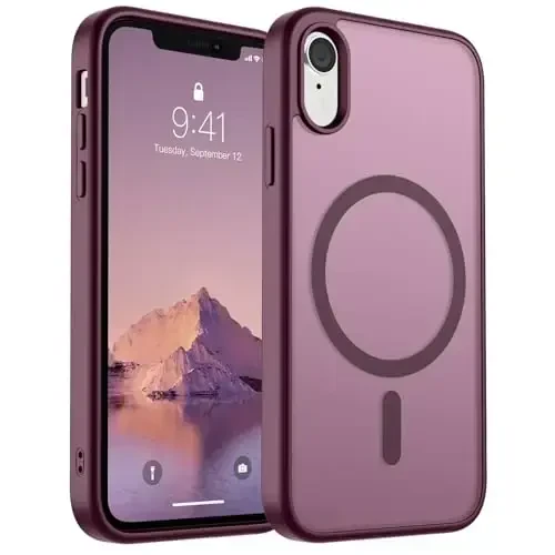 SUPFINE Magnetic for iPhone XR Phone Case(MagSafe bilan mos)(Harbiy darajadagi tushishdan himoya) Yengil yarim shaffof mat zarbga chidamli barmoq izlariga qarshi telefon qutisi, Vino rangi 