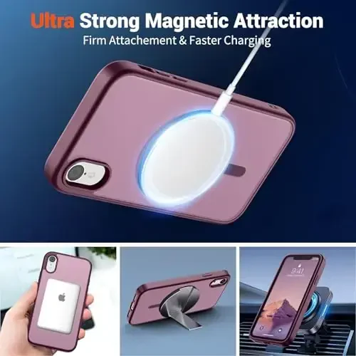 SUPFINE Magnetic for iPhone XR Phone Case(MagSafe bilan mos)(Harbiy darajadagi tushishdan himoya) Yengil yarim shaffof mat zarbga chidamli barmoq izlariga qarshi telefon qutisi, Vino rangi - 5