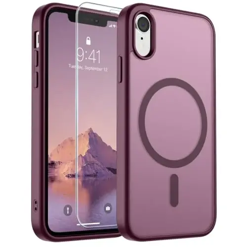 SUPFINE Magnetic for iPhone XR Phone Case(MagSafe bilan mos)(Harbiy darajadagi tushishdan himoya) Yengil yarim shaffof mat zarbga chidamli barmoq izlariga qarshi telefon qutisi, Vino rangi - 1