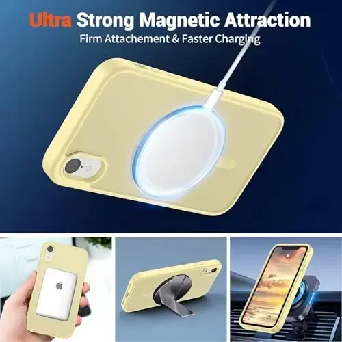 SUPFINE Magnetic for iPhone XR Phone Case(MagSafe bilan mos)(Harbiy darajadagi tushishdan himoya) Yupqa yarim shaffof mato zarbga chidamli, barmoq izlariga qarshi telefon qutisi, sariyog'li sariq - 5