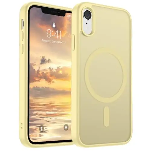 SUPFINE Magnetic for iPhone XR Phone Case(MagSafe bilan mos)(Harbiy darajadagi tushishdan himoya) Yupqa yarim shaffof mato zarbga chidamli, barmoq izlariga qarshi telefon qutisi, sariyog'li sariq 