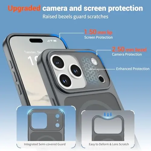SUPFINE Magnetic için iPhone 17 Pro Kılıf (MagSafe ile Uyumludur) (Askeri Sınıf Düşme Koruması) (Kamera Koruması) Yarı Saydam Mat Darbeye Dayanıklı Telefon Kılıfı, Gri - 6