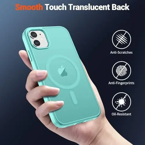 SUPFINE Magnetic iPhone 12 Mini va iPhone 13 Mini uchun g‘ilof (MagSafe bilan mos keladi) (Harbiy darajadagi tushishdan himoya) Yarim shaffof matli zarbaga chidamli telefon g‘ilofi, ko‘k-yashil - 6
