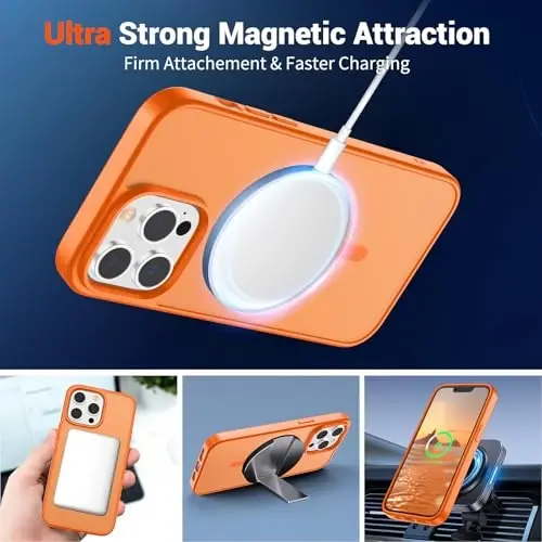 SUPFINE Magnetic iPhone 13 Pro Max g'ilofi, ekran himoyachisi bilan (MagSafe bilan mos keladi), harbiy darajadagi tushishdan himoya, yarim shaffof matli zarbaga chidamli telefon qopqog'i, Yulduzli to'q sariq rang. - 5