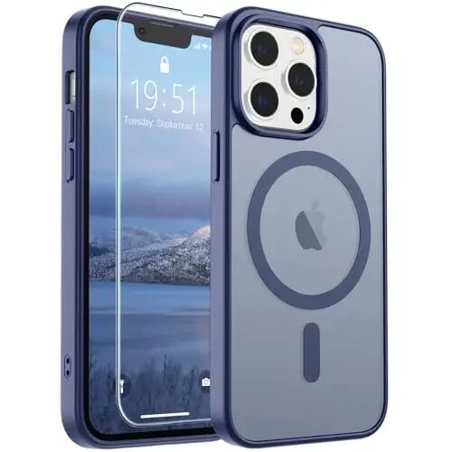 SUPFINE Magnetic for iPhone 13 Pro Max Case Lavender Gray | With Screen Protector, Translucent Matte, Compatible with MagSafe, Military Grade Drop Proof, Rugged Shockproof Protective 