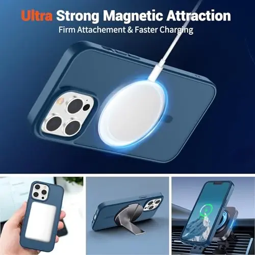 SUPFINE Magnetic iPhone 13 Pro uchun g'ilof (MagSafe bilan mos) (Harbiy darajadagi tushishdan himoya) Yupqa yarim shaffof mat zarbga chidamli barmoq izlariga qarshi telefon g'ilofi, to'q ko'k - 5