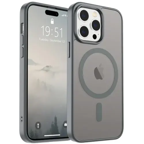SUPFINE Magnetic iPhone 14 Pro Max uchun g'ilof (MagSafe bilan mos) (Harbiy darajadagi tushishdan himoya) Yupqa shaffof mat zarbga chidamli barmoq izlariga qarshi telefon g'ilofi, kulrang 