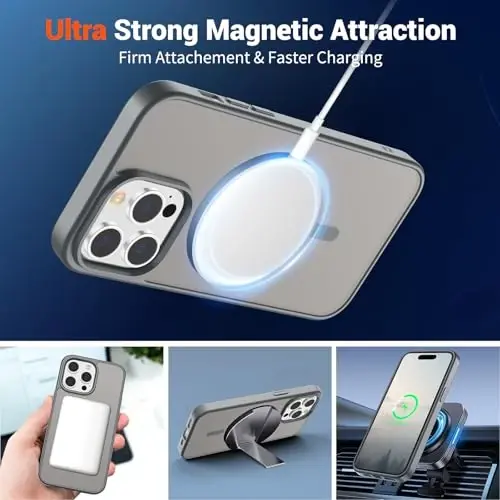 SUPFINE Magnetic iPhone 14 Pro Max uchun g'ilof (MagSafe bilan mos) (Harbiy darajadagi tushishdan himoya) Yupqa shaffof mat zarbga chidamli barmoq izlariga qarshi telefon g'ilofi, kulrang - 6