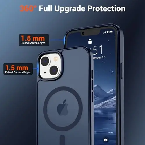 SUPFINE Magnetic iPhone 15 Plus va iPhone 14 Plus uchun g‘ilof (ekran himoyasi bilan) (MagSafe bilan mos keladi) (Harbiy darajadagi himoya) Shaffof zarbaga chidamli telefon g‘ilofi, To‘q ko‘k - 2