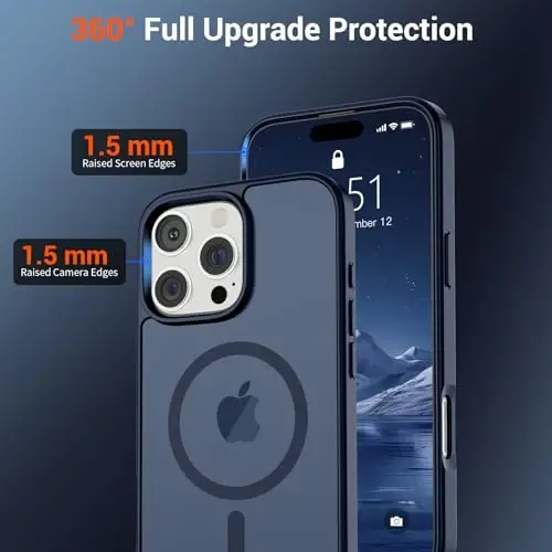 SUPFINE Magnetic iPhone 16 Pro Max g'ilofi, ekran himoyachisi bilan (MagSafe bilan mos keladi) (Harbiy darajadagi tushishdan himoya) Shaffof mat zarbga chidamli telefon g'ilofi, To'q ko'k - SUPFINE (1)
