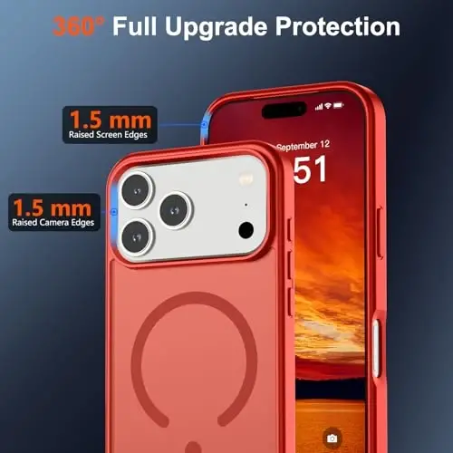 SUPFINE Magnetic iPhone 17 Pro Max uchun g'ilof (MagSafe bilan mos keladi) (Harbiy darajadagi tushishdan himoya) Yarim shaffof mat zarbga chidamli barmoq izlariga qarshi telefon qopqog'i, Qizil - 4