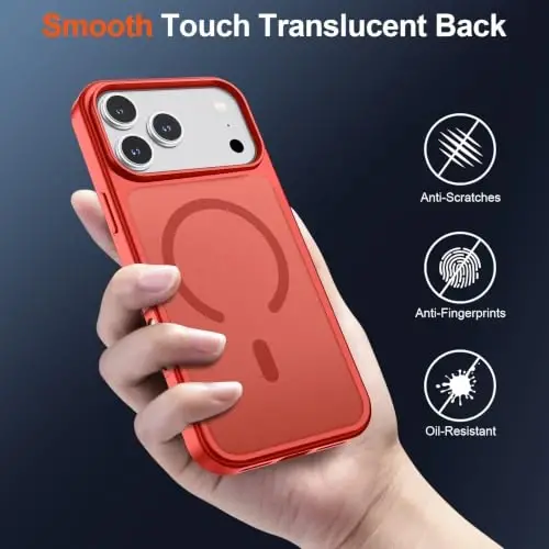 SUPFINE Magnetic for iPhone 17 Pro Max Case (Compatible with MagSafe)(Military Grade Drop Protection) Translucent Matte Shockproof with Anti-Fingerprint Phone Cover,Red - 5