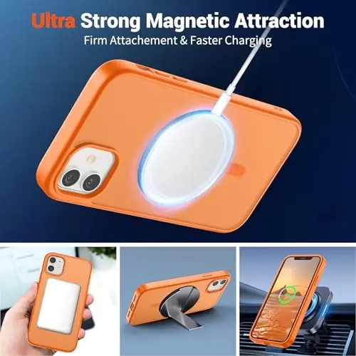 SUPFINE Магнитный чехол для iPhone 11 с защитной пленкой для экрана (совместим с MagSafe) (военный класс защиты от падений), полупрозрачная матовая противоударная накладка, Звездный оранжевый - 5
