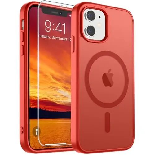 SUPFINE Магнитный чехол для iPhone 11 (совместим с MagSafe) (Армейская защита от падений) Тонкий полупрозрачный матовый противоударный чехол для телефона, красный 