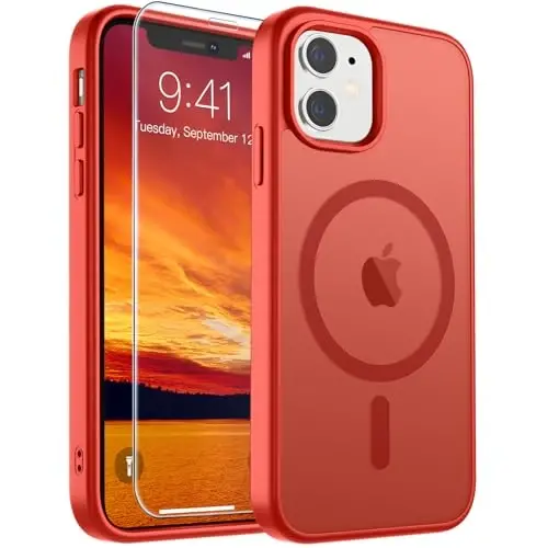 SUPFINE Магнитный чехол для iPhone 11 (совместим с MagSafe) (Армейская защита от падений) Тонкий полупрозрачный матовый противоударный чехол для телефона, красный - 1