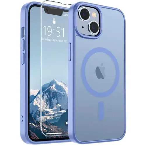 SUPFINE Магнитный чехол для iPhone 14 и iPhone 13 (совместим с MagSafe) (армейская защита от падений), тонкий полупрозрачный матовый противоударный чехол, сине-фиолетовый 