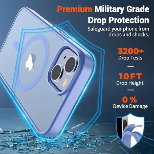 SUPFINE Магнитный чехол для iPhone 14 и iPhone 13 (совместим с MagSafe) (армейская защита от падений), тонкий полупрозрачный матовый противоударный чехол, сине-фиолетовый - 3