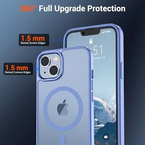 SUPFINE Магнитный чехол для iPhone 14 и iPhone 13 (совместим с MagSafe) (армейская защита от падений), тонкий полупрозрачный матовый противоударный чехол, сине-фиолетовый - 4